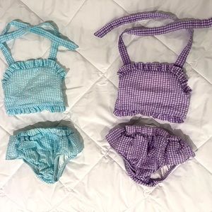 Two size 6 girls swimsuits from Blanks Boutique, lavender check and teal check
